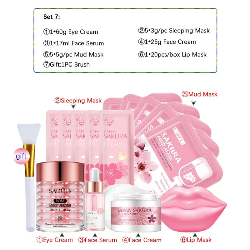 Sakura Skincare Set 24K Gold Facial Products Kit Moisturizing Mask Anti Wrinkles Cream Face Beauty Health Care Product for Women-Health Wisdom™