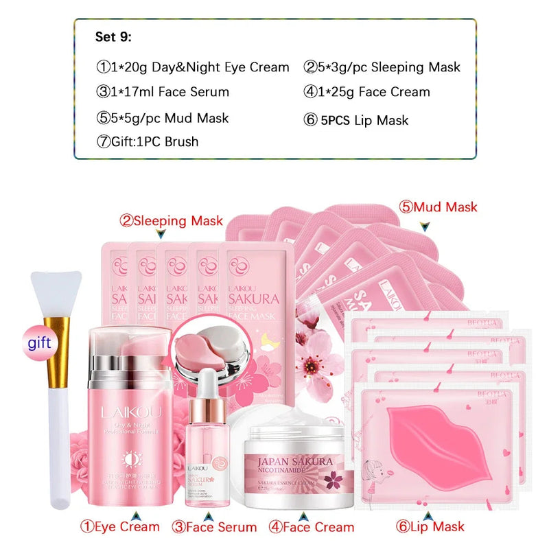 Sakura Skincare Set 24K Gold Facial Products Kit Moisturizing Mask Anti Wrinkles Cream Face Beauty Health Care Product for Women-Health Wisdom™