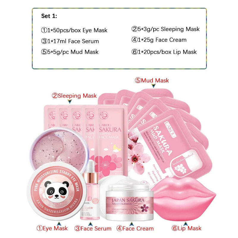 Sakura Skincare Set 24K Gold Facial Products Kit Moisturizing Mask Anti Wrinkles Cream Face Beauty Health Care Product for Women-Health Wisdom™