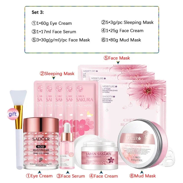 Sakura Skincare Set 24K Gold Facial Products Kit Moisturizing Mask Anti Wrinkles Cream Face Beauty Health Care Product for Women-Health Wisdom™