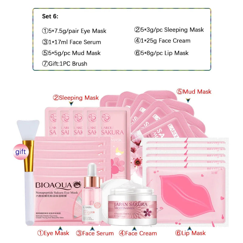 Sakura Skincare Set 24K Gold Facial Products Kit Moisturizing Mask Anti Wrinkles Cream Face Beauty Health Care Product for Women-Health Wisdom™