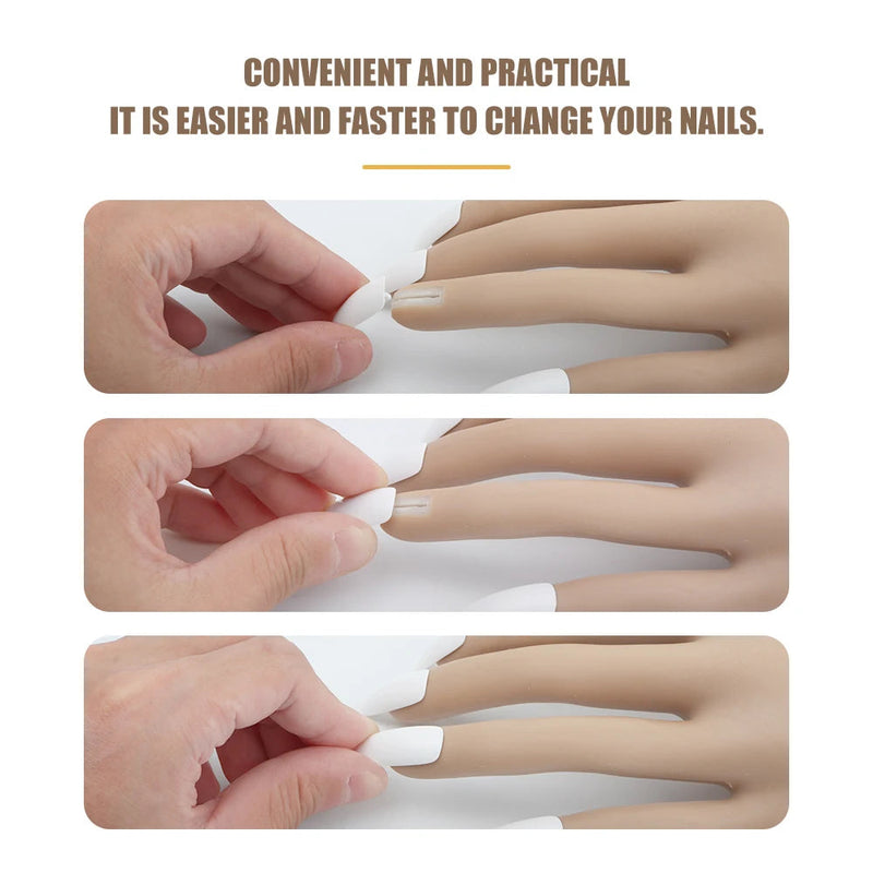 Silicone Nail Art Equipment Practice Hand w/ 100pcs False Nails Flexible Manicure Trainning Prosthetic Hand Model for Beginners-Health Wisdom™