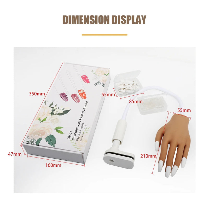 Silicone Nail Art Equipment Practice Hand w/ 100pcs False Nails Flexible Manicure Trainning Prosthetic Hand Model for Beginners-Health Wisdom™