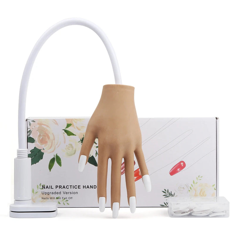Silicone Nail Art Equipment Practice Hand w/ 100pcs False Nails Flexible Manicure Trainning Prosthetic Hand Model for Beginners-Health Wisdom™