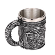 Silver Evil Dragon Resin Stainless Steel Beer Mug 450ml Retro Tankard Horrible Coffee Cup Viking Tea Mug Pub Bar Decor-Health Wisdom™