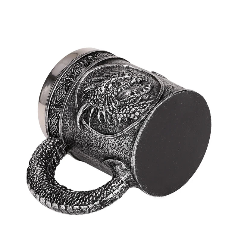 Silver Evil Dragon Resin Stainless Steel Beer Mug 450ml Retro Tankard Horrible Coffee Cup Viking Tea Mug Pub Bar Decor-Health Wisdom™