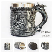 Silver Skull Dragon Resin Stainless Steel Beer Mug 450ml Coffee Cup Retro Tankard Creative Viking Tea Mug Pub Bar Decoration-Health Wisdom™