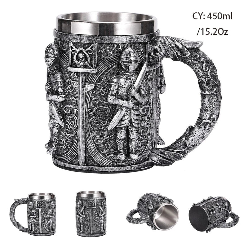 Silver Skull Dragon Resin Stainless Steel Beer Mug 450ml Coffee Cup Retro Tankard Creative Viking Tea Mug Pub Bar Decoration-Health Wisdom™
