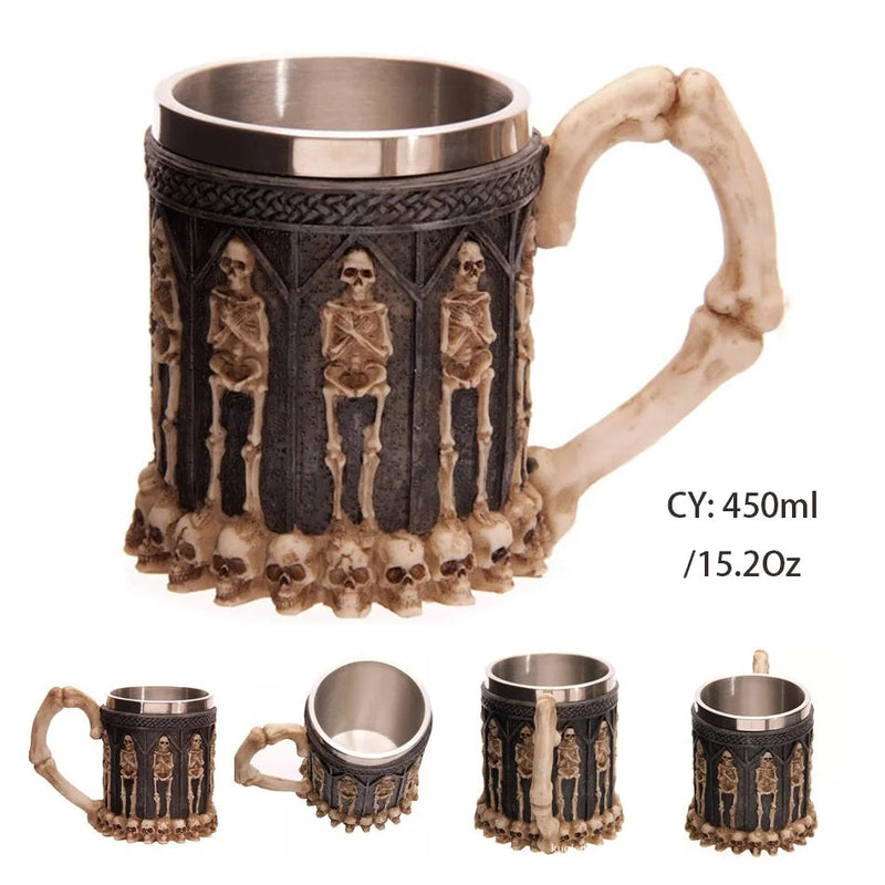 Silver Skull Dragon Resin Stainless Steel Beer Mug 450ml Coffee Cup Retro Tankard Creative Viking Tea Mug Pub Bar Decoration-Health Wisdom™