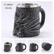Silver Skull Dragon Resin Stainless Steel Beer Mug 450ml Coffee Cup Retro Tankard Creative Viking Tea Mug Pub Bar Decoration-Health Wisdom™