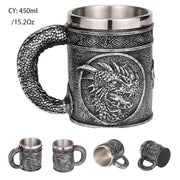 Silver Skull Dragon Resin Stainless Steel Beer Mug 450ml Coffee Cup Retro Tankard Creative Viking Tea Mug Pub Bar Decoration-Health Wisdom™