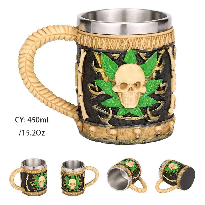 Silver Skull Dragon Resin Stainless Steel Beer Mug 450ml Coffee Cup Retro Tankard Creative Viking Tea Mug Pub Bar Decoration-Health Wisdom™