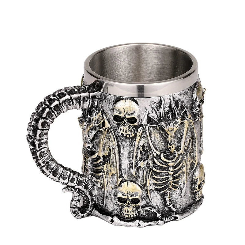 Silver Skull Dragon Resin Stainless Steel Beer Mug 450ml Coffee Cup Retro Tankard Creative Viking Tea Mug Pub Bar Decoration-Health Wisdom™