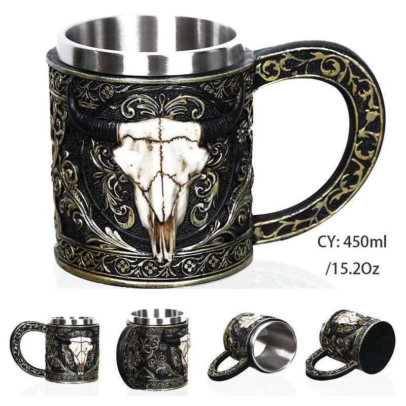 Silver Skull Dragon Resin Stainless Steel Beer Mug 450ml Coffee Cup Retro Tankard Creative Viking Tea Mug Pub Bar Decoration-Health Wisdom™
