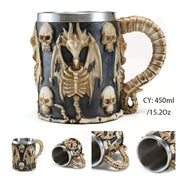 Silver Skull Dragon Resin Stainless Steel Beer Mug 450ml Coffee Cup Retro Tankard Creative Viking Tea Mug Pub Bar Decoration-Health Wisdom™