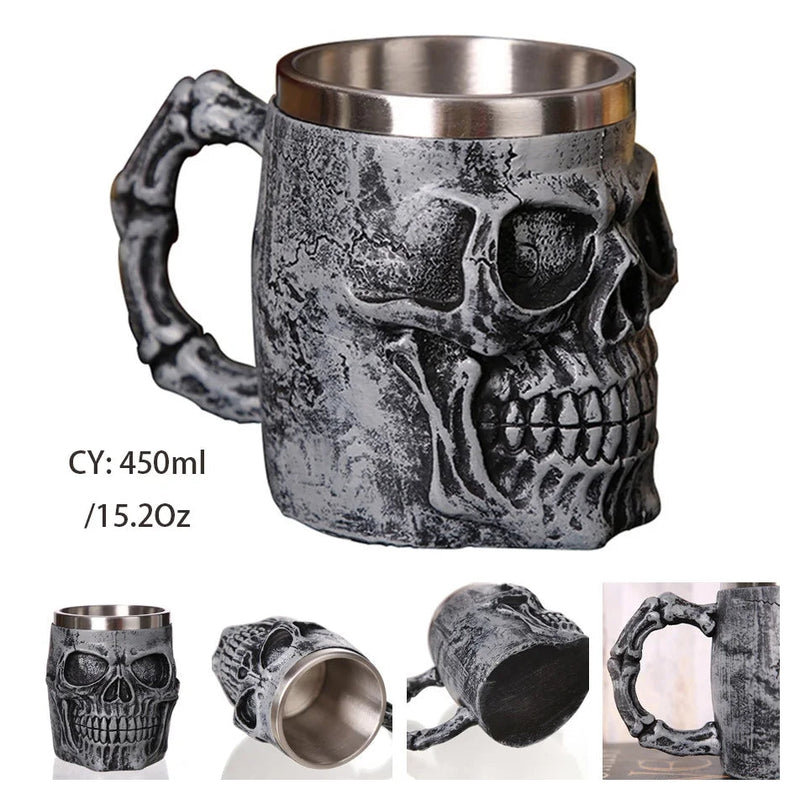 Silver Skull Dragon Resin Stainless Steel Beer Mug 450ml Coffee Cup Retro Tankard Creative Viking Tea Mug Pub Bar Decoration-Health Wisdom™