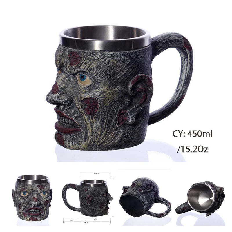 Silver Skull Dragon Resin Stainless Steel Beer Mug 450ml Coffee Cup Retro Tankard Creative Viking Tea Mug Pub Bar Decoration-Health Wisdom™