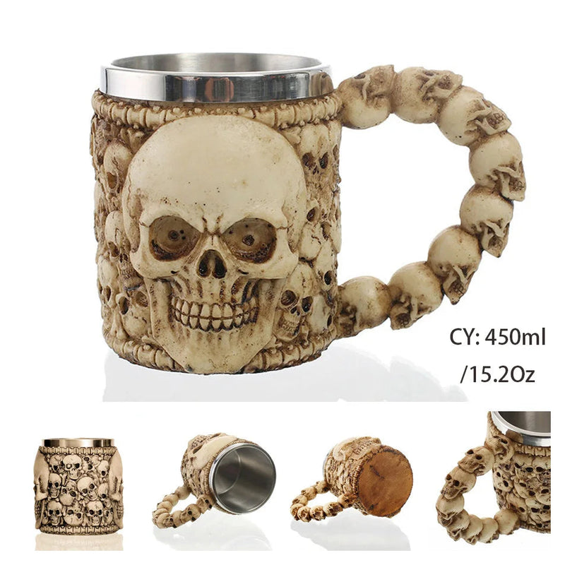 Silver Skull Dragon Resin Stainless Steel Beer Mug 450ml Coffee Cup Retro Tankard Creative Viking Tea Mug Pub Bar Decoration-Health Wisdom™