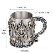 Silver Skull Dragon Resin Stainless Steel Beer Mug 450ml Coffee Cup Retro Tankard Creative Viking Tea Mug Pub Bar Decoration-Health Wisdom™