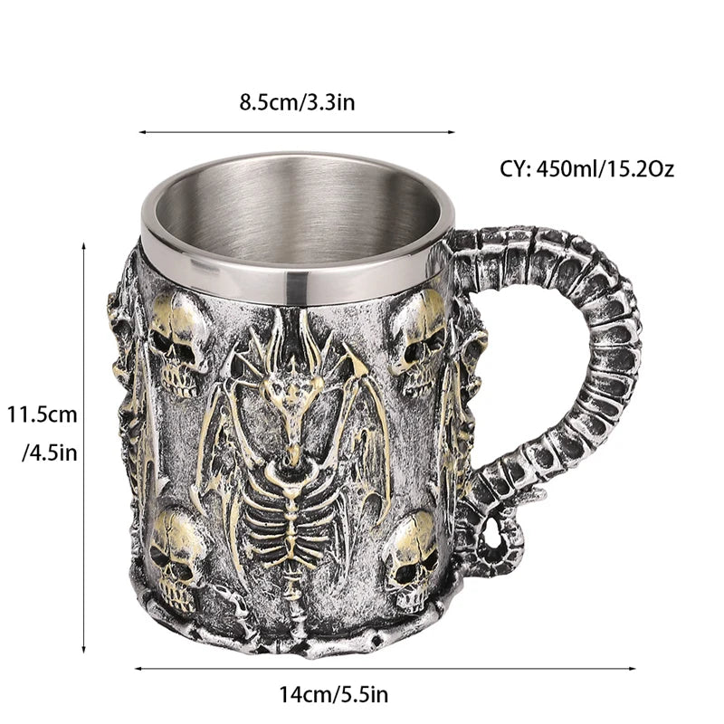 Silver Skull Dragon Resin Stainless Steel Beer Mug 450ml Coffee Cup Retro Tankard Creative Viking Tea Mug Pub Bar Decoration-Health Wisdom™