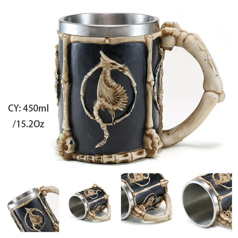 Silver Skull Dragon Resin Stainless Steel Beer Mug 450ml Coffee Cup Retro Tankard Creative Viking Tea Mug Pub Bar Decoration-Health Wisdom™