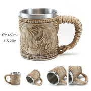 Silver Skull Dragon Resin Stainless Steel Beer Mug 450ml Coffee Cup Retro Tankard Creative Viking Tea Mug Pub Bar Decoration-Health Wisdom™