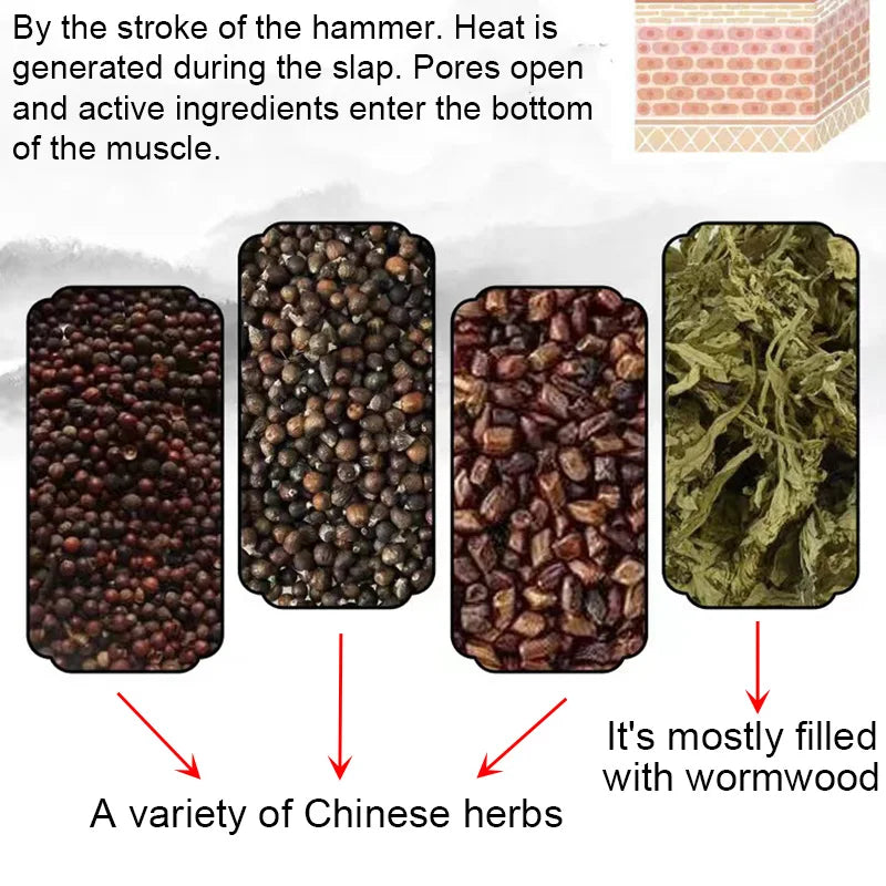 Soft Massage Hammer Filled with Pure Chinese Herbs Handcrafted Massager Moxibustion Tool Moxa Filling Acupoint Meridians Therapy-Health Wisdom™