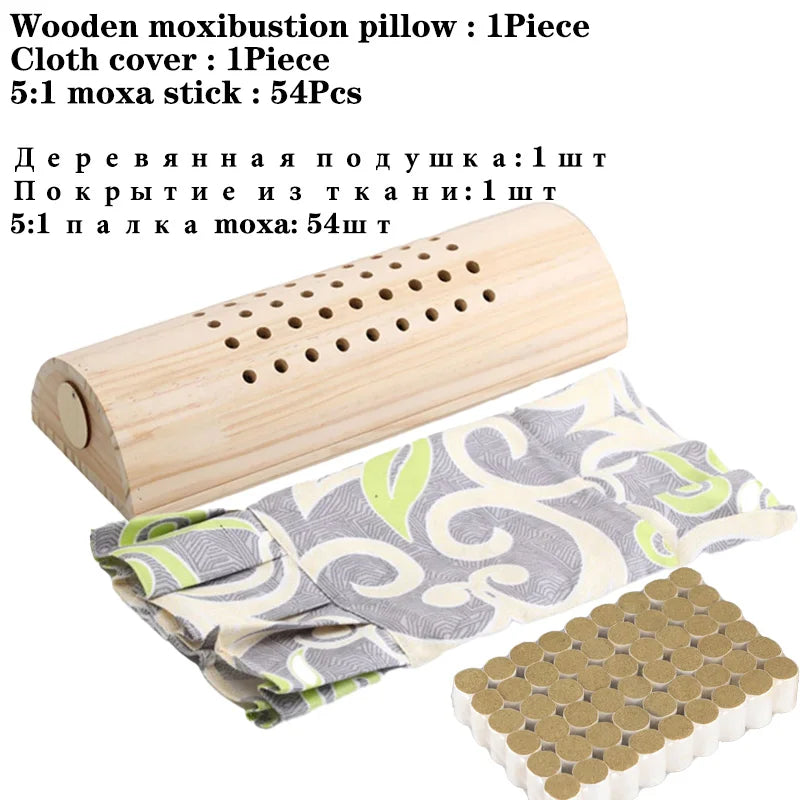 Solid Wood Moxibustion Pillow Moxa Therapy Warm Neck Waist Massage Cervical Pain Relieve Chinese Traditional Physiotherapy-Health Wisdom™