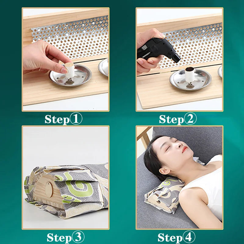 Solid Wood Moxibustion Pillow Moxa Therapy Warm Neck Waist Massage Cervical Pain Relieve Chinese Traditional Physiotherapy-Health Wisdom™