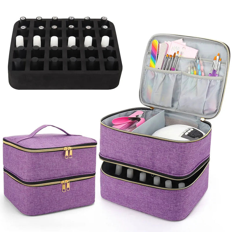 Storage Double-Layer Nail Tools Nail Polish Carrying Case Nail Organizers and and Dryer Case Holds 30 Various Size Bottles-Health Wisdom™