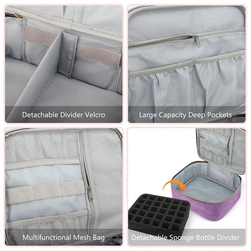 Storage Double-Layer Nail Tools Nail Polish Carrying Case Nail Organizers and and Dryer Case Holds 30 Various Size Bottles-Health Wisdom™