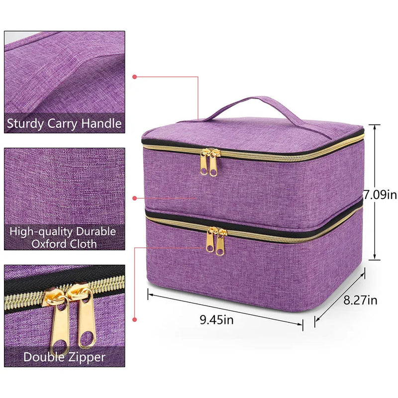 Storage Double-Layer Nail Tools Nail Polish Carrying Case Nail Organizers and and Dryer Case Holds 30 Various Size Bottles-Health Wisdom™