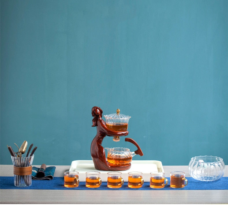 Tea Making Kungfu Teapot Teacup Automatic Tea Set Heat-resistant Glass Teapot Holder Base Tea infusers Tea Ware-Health Wisdom™