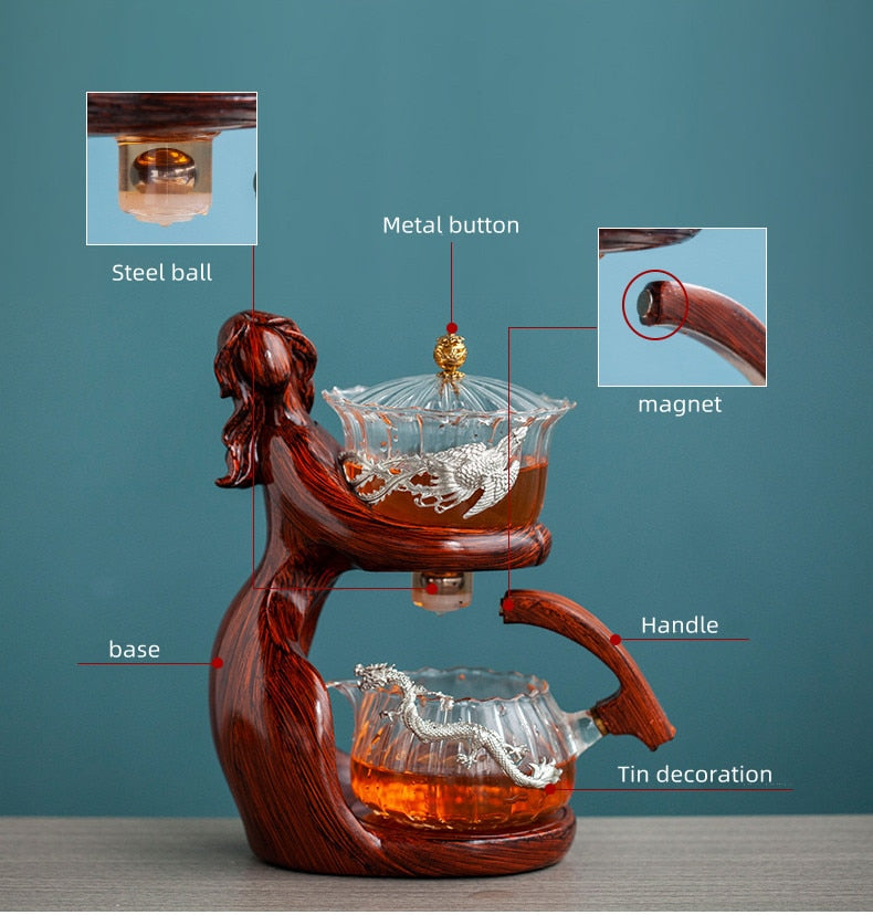 Tea Making Kungfu Teapot Teacup Automatic Tea Set Heat-resistant Glass Teapot Holder Base Tea infusers Tea Ware-Health Wisdom™