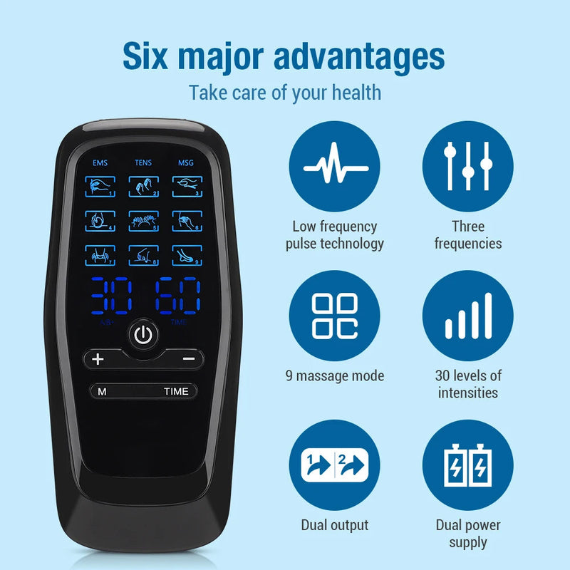 Tens Muscle Electrostimulator Massager Machine Dual Low Frequency Pulse Pulse Patch Relaxation Treatment 9 Mode Physiotherapy-Health Wisdom™