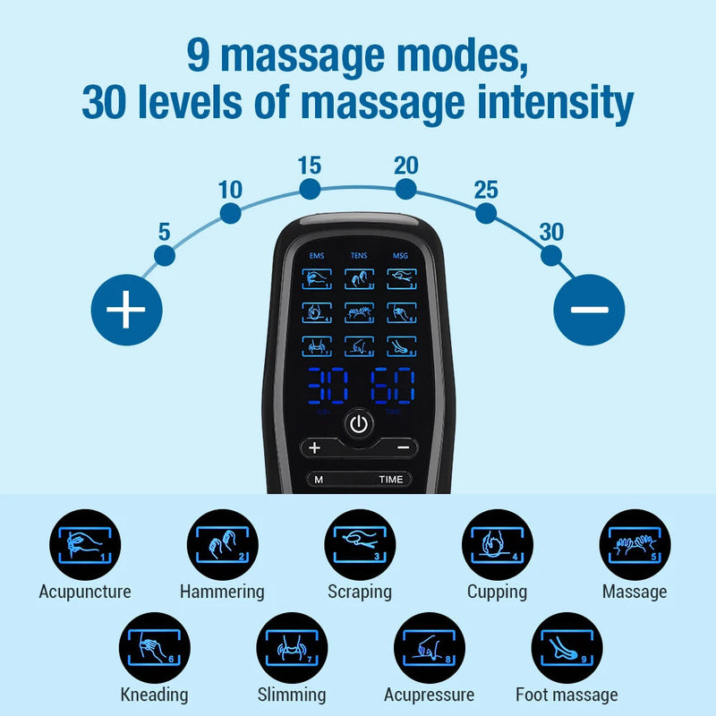 Tens Muscle Electrostimulator Massager Machine Dual Low Frequency Pulse Pulse Patch Relaxation Treatment 9 Mode Physiotherapy-Health Wisdom™