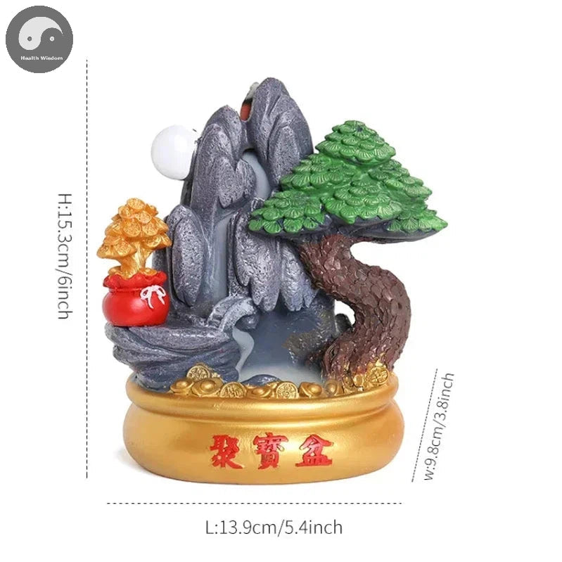 Treasure Bowl Lucky Feng Shui Wealth Decoration Office Feng Shui Decoration Rockery Landscape Backflow Incense Burner Home Decor-Health Wisdom™