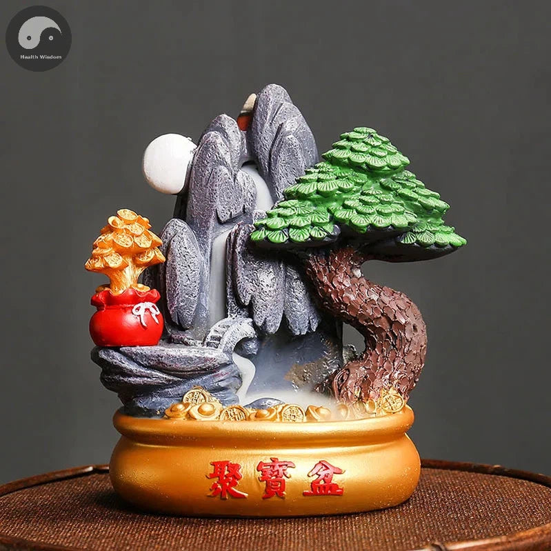 Treasure Bowl Lucky Feng Shui Wealth Decoration Office Feng Shui Decoration Rockery Landscape Backflow Incense Burner Home Decor-Health Wisdom™