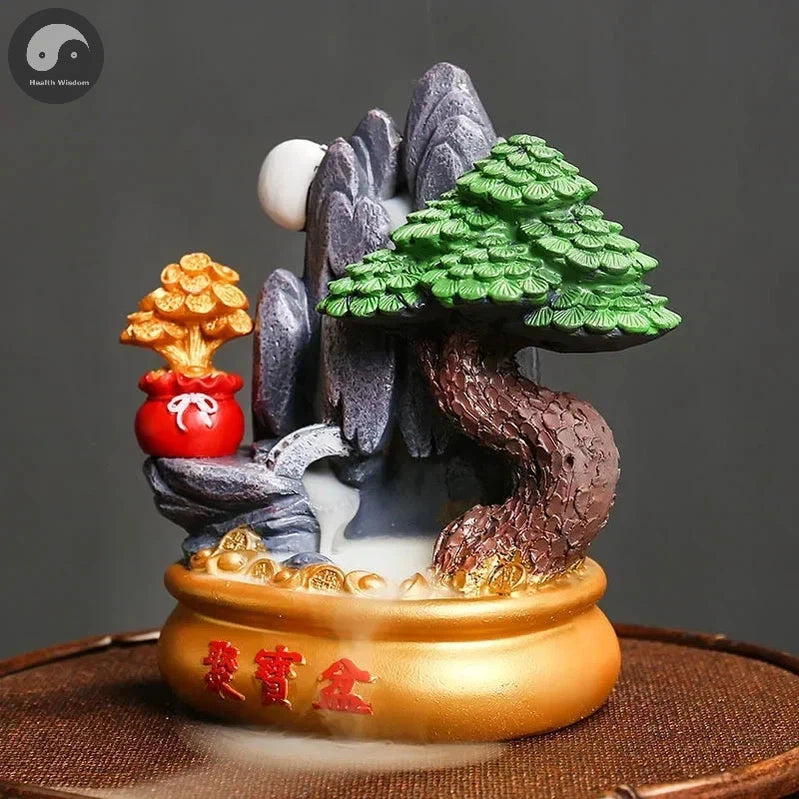 Treasure Bowl Lucky Feng Shui Wealth Decoration Office Feng Shui Decoration Rockery Landscape Backflow Incense Burner Home Decor-Health Wisdom™