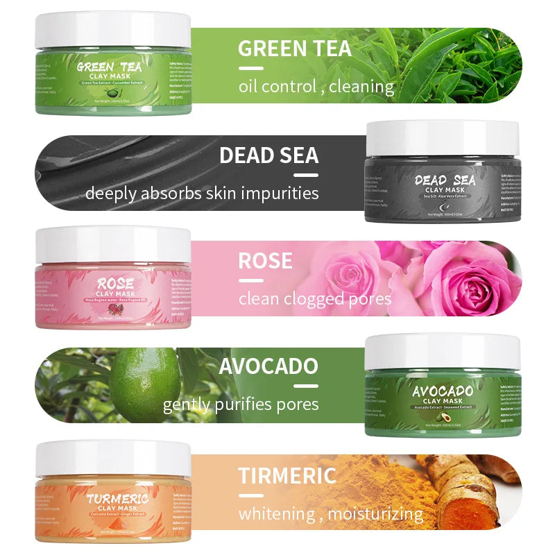 Turmeric Green Tea Rose Avocado Facial Mask Clay Mud Masks Moisturizing Removal Blackhead Whitening Face Mask Mud Skin Care-Health Wisdom™