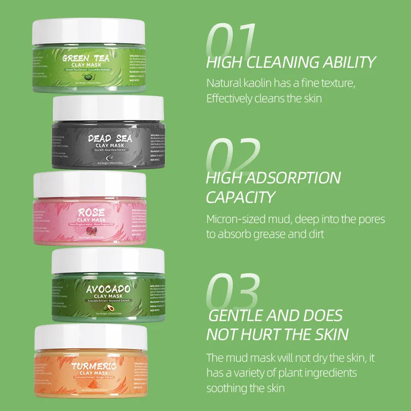 Turmeric Green Tea Rose Avocado Facial Mask Clay Mud Masks Moisturizing Removal Blackhead Whitening Face Mask Mud Skin Care-Health Wisdom™