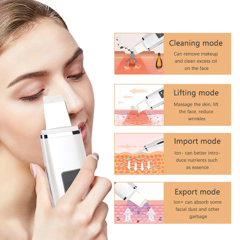 Ultrasonic Skin Scrubber Face Spatula Blackhead Remover Pore Cleaner Comedo Extractor Face Lift Devices Deep Cleaning Peeling-Health Wisdom™