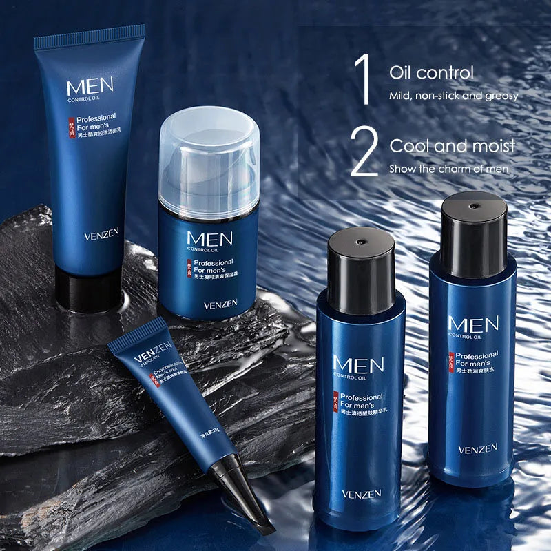 VENZEN Men's Skin Care Kit Face Cleaning Facial Cleanser Acne Treatment Blackhead Remover Hydrating Face Mask Men Skincare Set-Health Wisdom™