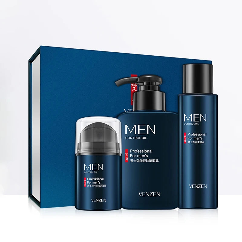 VENZEN Men's Skin Care Kit Face Cleaning Facial Cleanser Acne
