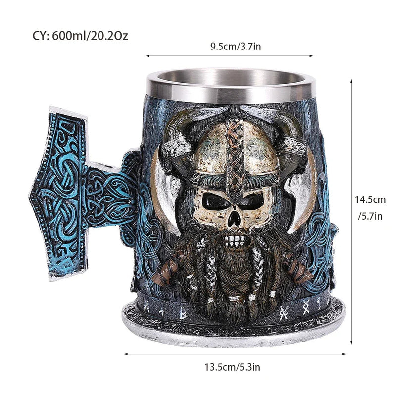Viking Resin Stainless Steel Beer Mug Pirate Stein Creative Tankard Skull Coffee Cup Tea Mug Tumbler Pub Bar Decor-Health Wisdom™
