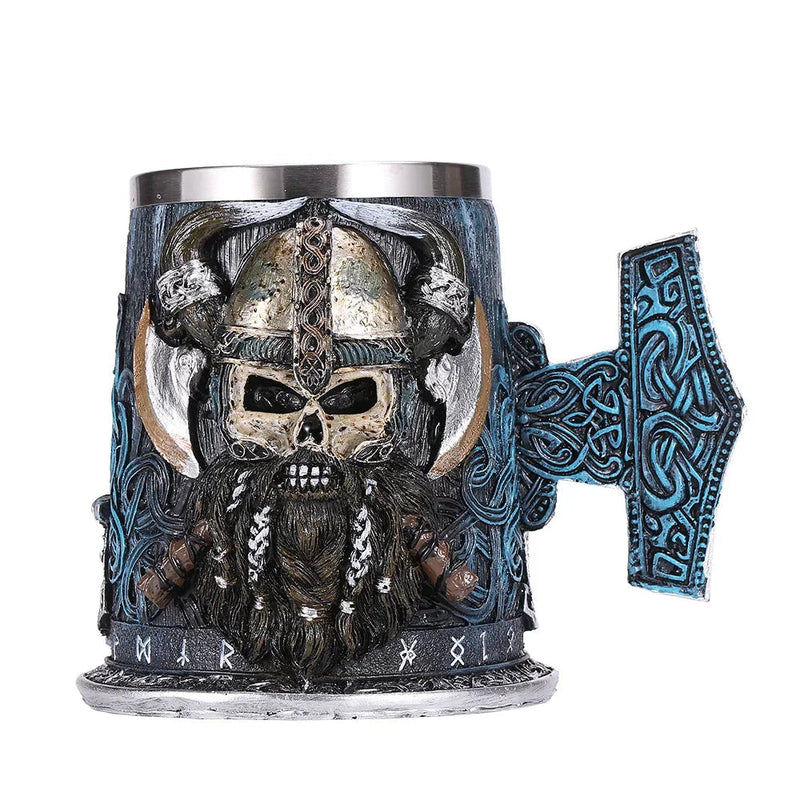 Viking Resin Stainless Steel Beer Mug Pirate Stein Creative Tankard Skull Coffee Cup Tea Mug Tumbler Pub Bar Decor-Health Wisdom™