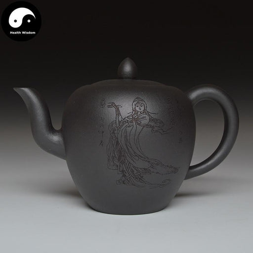 Yixing Zisha Teapot 250ml, Black Clay, Wang Zhaojun 王昭君 Engraved Design