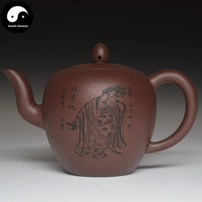 Yixing Zisha Teapot 250ml, Purple Clay, Yang Guifei 杨贵妃 Engraved Design