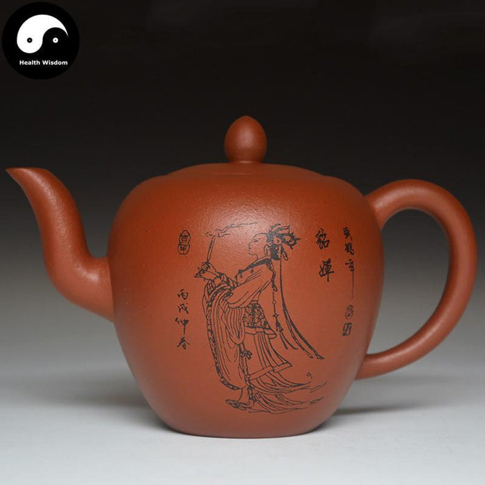 Yixing Zisha Teapot 250ml, Red Clay, Diao Chan 貂蝉 Engraved Design