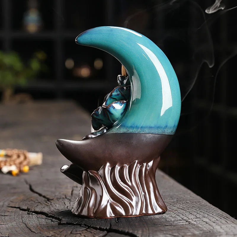 Zen Decorative Moon & Lotus Waterfall Backflow Incense Burner Incense Sticker Holder Home Decor Creative Home Aromatherapy Gift-Health Wisdom™